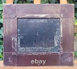 Tableau ancien signée Bord du Lac Animé Peinture huile sur panneau de bois