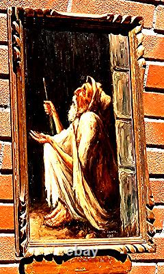 Tableau ancien signée E. COMTE 1923. Le Mendiant. Peinture huile sur panneau