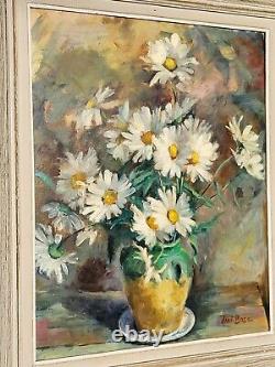 Tableau ancien signée JANE BOSC. Bouquet de Fleurs. Peinture huile sur toile