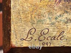 Tableau ancien signée L. ECALE 1897 La Moisson. Peinture huile sur panneau bois
