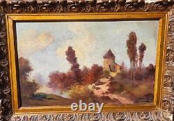 Tableau ancien signée. Paysage. Peinture huile sur panneau de bois