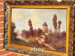 Tableau ancien signée. Paysage. Peinture huile sur panneau de bois