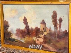 Tableau ancien signée. Paysage. Peinture huile sur panneau de bois