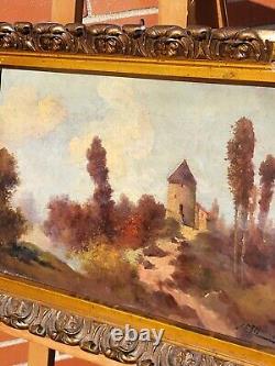 Tableau ancien signée. Paysage. Peinture huile sur panneau de bois