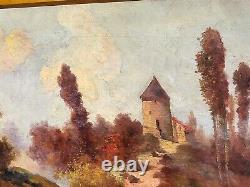 Tableau ancien signée. Paysage. Peinture huile sur panneau de bois