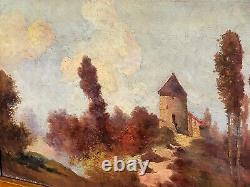 Tableau ancien signée. Paysage. Peinture huile sur panneau de bois