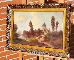 Tableau ancien signée. Paysage. Peinture huile sur panneau de bois