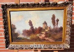 Tableau ancien signée. Paysage. Peinture huile sur panneau de bois