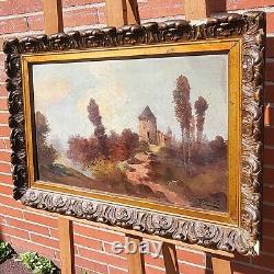 Tableau ancien signée. Paysage. Peinture huile sur panneau de bois