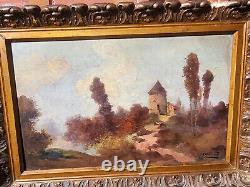 Tableau ancien signée. Paysage. Peinture huile sur panneau de bois