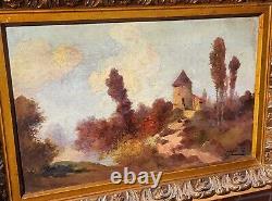 Tableau ancien signée. Paysage. Peinture huile sur panneau de bois