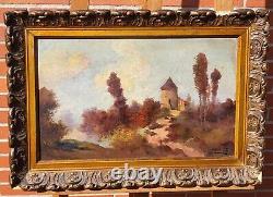 Tableau ancien signée. Paysage. Peinture huile sur panneau de bois