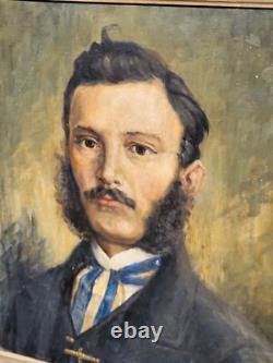 Tableau ancien signée. Portrait Homme. Peinture huile sur toile. Style XlX°