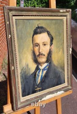 Tableau ancien signée. Portrait Homme. Peinture huile sur toile. Style XlX°