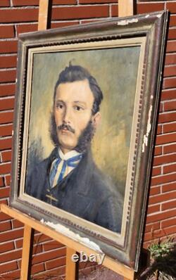 Tableau ancien signée. Portrait Homme. Peinture huile sur toile. Style XlX°