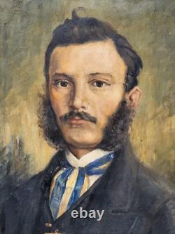 Tableau ancien signée. Portrait Homme. Peinture huile sur toile. Style XlX°