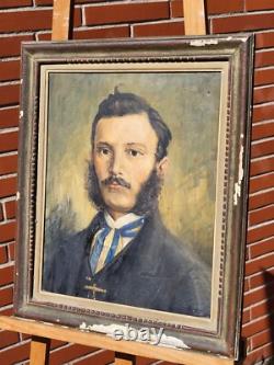 Tableau ancien signée. Portrait Homme. Peinture huile sur toile. Style XlX°