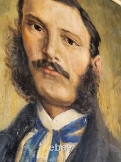 Tableau ancien signée. Portrait Homme. Peinture huile sur toile. Style XlX°