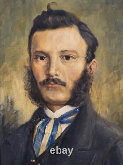 Tableau ancien signée. Portrait Homme. Peinture huile sur toile. Style XlX°