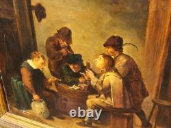 Tableau ancien signée. Scène de Genre. Peinture huile sur panneau de bois. XIX°