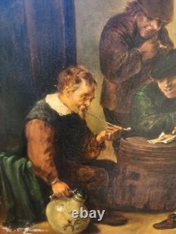 Tableau ancien signée. Scène de Genre. Peinture huile sur panneau de bois. XIX°