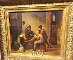Tableau ancien signée. Scène de Genre. Peinture huile sur panneau de bois. XIX°
