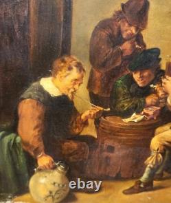 Tableau ancien signée. Scène de Genre. Peinture huile sur panneau de bois. XIX°