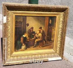 Tableau ancien signée. Scène de Genre. Peinture huile sur panneau de bois. XIX°
