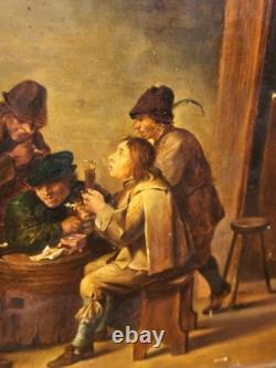 Tableau ancien signée. Scène de Genre. Peinture huile sur panneau de bois. XIX°