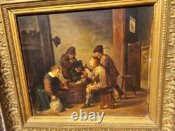 Tableau ancien signée. Scène de Genre. Peinture huile sur panneau de bois. XIX°