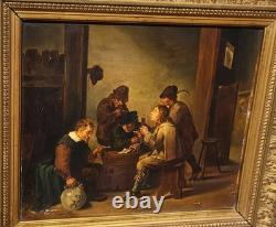 Tableau ancien signée. Scène de Genre. Peinture huile sur panneau de bois. XIX°