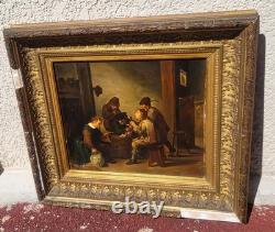 Tableau ancien signée. Scène de Genre. Peinture huile sur panneau de bois. XIX°