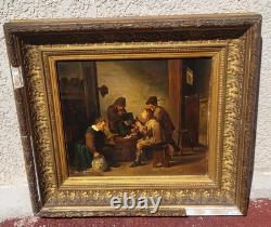 Tableau ancien signée. Scène de Genre. Peinture huile sur panneau de bois. XIX°