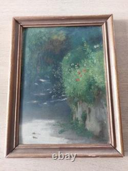 Tableau ancien vers 1880 Huile sur toile Paysage de chemin Cadre d'époque
