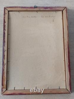 Tableau ancien vers 1880 Huile sur toile Paysage de chemin Cadre d'époque