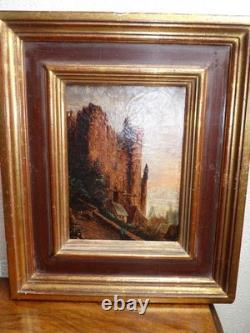 Tableau ancienne peinture huile sur toile vue d'un château 19ème