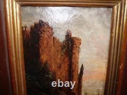 Tableau ancienne peinture huile sur toile vue d'un château 19ème