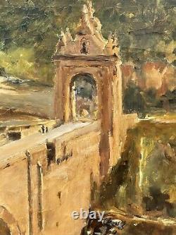 Tableau huile ancien, Le Pont D' Alcantara En Espagne