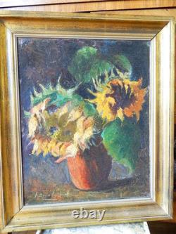 Tableau huile sur toile, collé sur carton ancien, signé