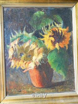 Tableau huile sur toile, collé sur carton ancien, signé