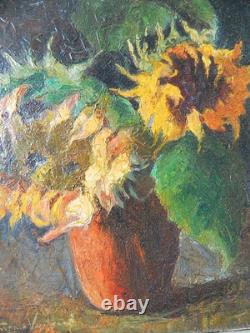 Tableau huile sur toile, collé sur carton ancien, signé