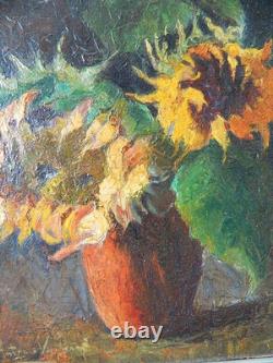 Tableau huile sur toile, collé sur carton ancien, signé