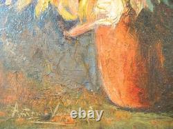 Tableau huile sur toile, collé sur carton ancien, signé