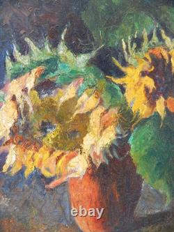 Tableau huile sur toile, collé sur carton ancien, signé