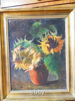 Tableau huile sur toile, collé sur carton ancien, signé