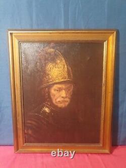 Tableau huile sur toile encadré Portrait ancien de pompier ou militaire
