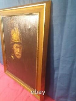 Tableau huile sur toile encadré Portrait ancien de pompier ou militaire