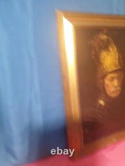 Tableau huile sur toile encadré Portrait ancien de pompier ou militaire
