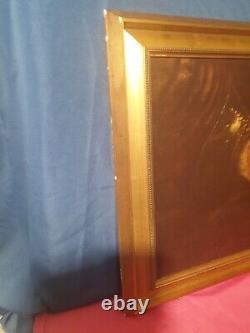 Tableau huile sur toile encadré Portrait ancien de pompier ou militaire