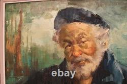 Tableau huile sur toile vieil homme à la pipe voir basque signé tableau ancien